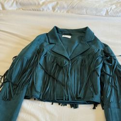 Teal fringe Western Jacket 