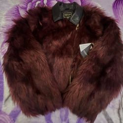 Guess Burgundy Fur Coat 