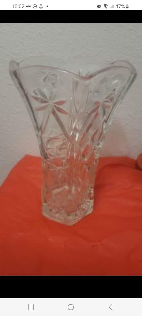 Star of David anchor hocking heavy crystal flower etched vase valentines