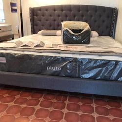 Upholstered Platform Bed Frame. All sizes Available. Gray & Khaki color Only
