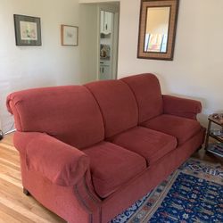 Bassett Pull-out Burnt Chile Red Couch