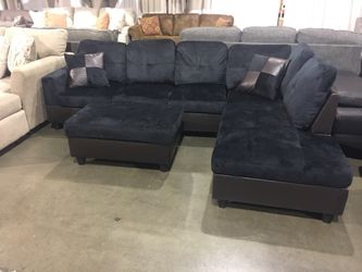 Navy Blue 2Pc Sectional with Free Ottoman Sale