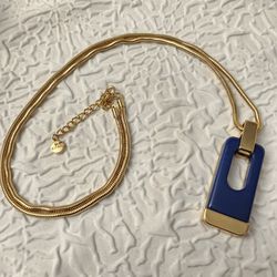 Alfani Retro Gold Tone Necklace With Blue Stone Pendant