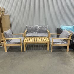 4pc Acacia Wood Outdoor Patio Furniture Set
