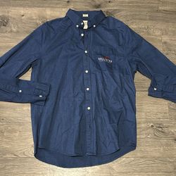 Mens Hollister Denim Look Button Down Shirt W/ Long Sleeves Size Medium