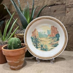 Boho Vintage Desert Scene Plate Cactus Succulent Nikko Japan Tableware Plate Accent Trinket Tray