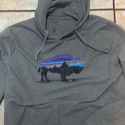 Patagonia Hoodie Sweatshirt Grey Uprisal Buffalo Logo Organic Cotton Men's Medium