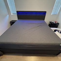 King Size Bed, Bed Frame With 2 Nightstands 