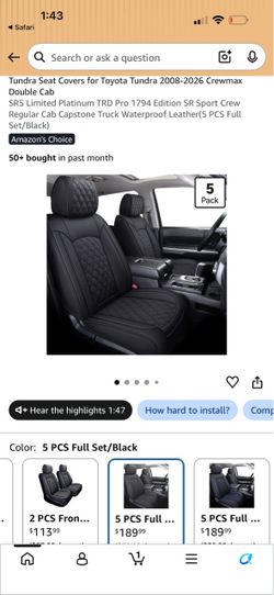 2008-26 Toyota Tundra, seat cover