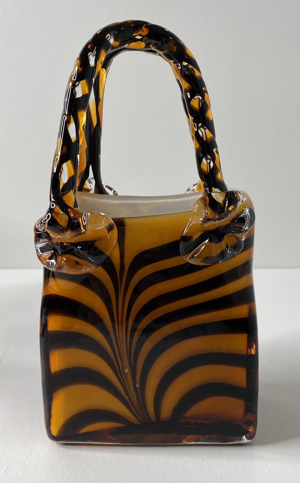 Art Glass Hand Blown Glass Tiger Stripes Handbag Vase