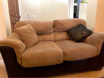 Microfiber and Leather Sofa and Loveseat
