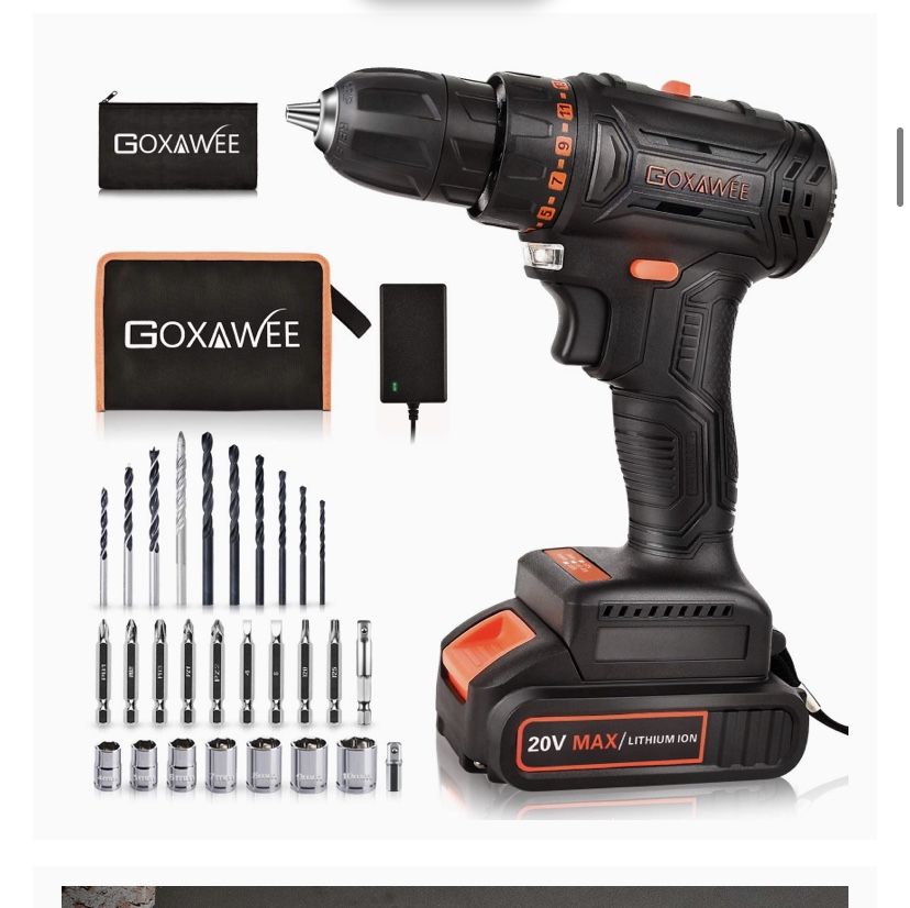 20V Cordless Drill with Brushless Motor - GOXAWEE Electric Screw Driver Set 33pcs Set with Nice Tool Bag (High Torque, 2-Speed, 10mm Automatic Chuck) 