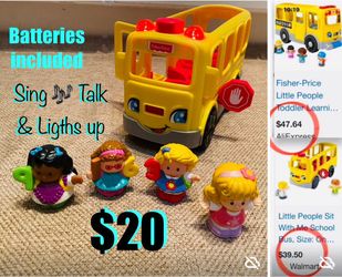 $20 Fisher Price sit with Me Little People School Bus 🚌 with 4 Characters,Batteries included
