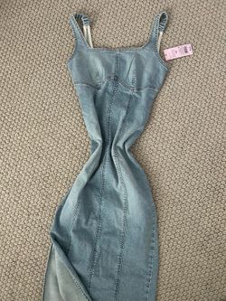 Medium Wash Jean Dress With A Slit