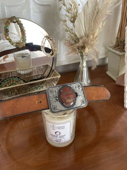 Leather Belt With Agate Buckle 29 Inch