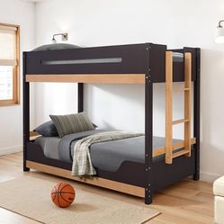 TWIN/TWIN BUNK BED     |     T-BED ContemporaryPurple Mauve/NaturalPinewood, Engineered WoodLow Bunk BedInsert & Lock JointAttached Side La