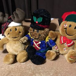 Lot Of Three Dandee Tickle Tickle Wiggle Wiggle Christmas Plush Reindeer Nutcracker Gingerbread Man