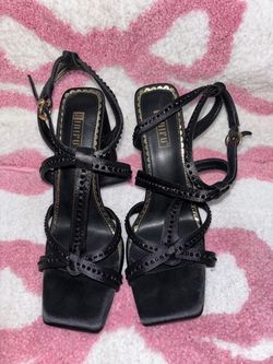 Black Strappy Heeled Sandals with Studded Detail