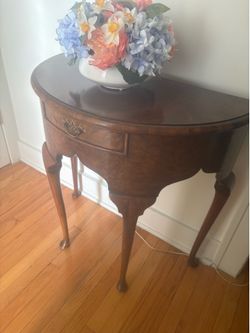 Antique Burr Walnut Demi Lune Console Table | Pristine Condition