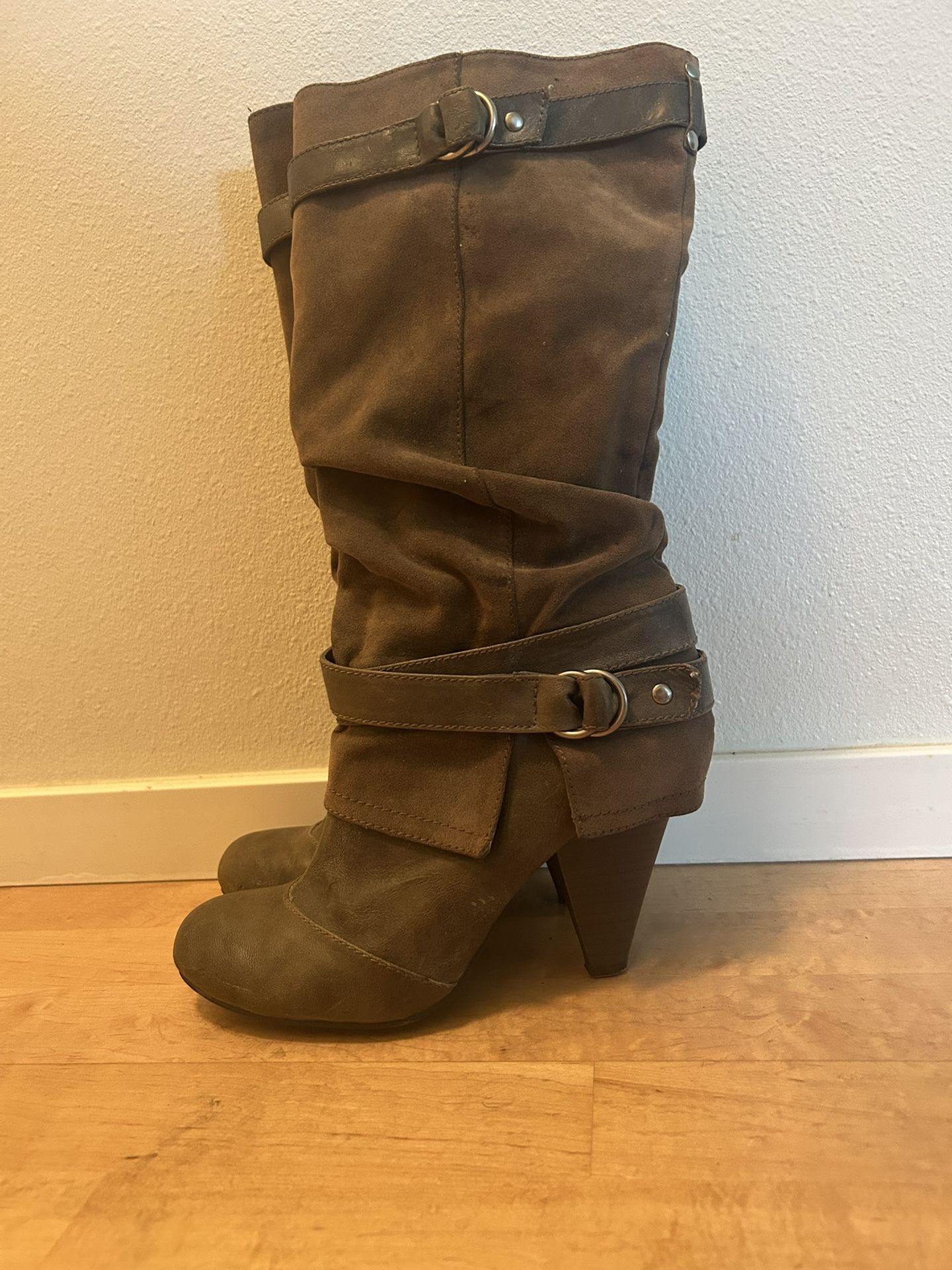 Faux Suede And Leather Boots - Size 8.5