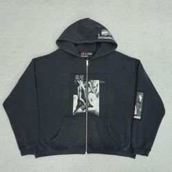 Enfants Riches Vintage Patch Print Hooded Cardigan Sweatshirt
