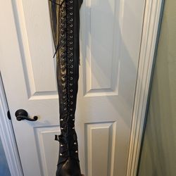 Black Lace-up Thigh High Platform Boots