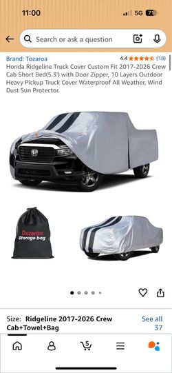 Honda Ridgeline Truck Cover Custom Fit 2017-2026 Crew Cab Short Bed(5.3') with Door Zipper, 10 Layer