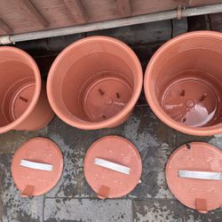 Set of 3 Self watering Planter Pots, 14” H x 12” W. Bottom up watering