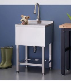 TRINITY 18" x 16" x 13" Stainless Steel Utility Sink with Pull-out Faucet