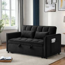 NEW Convertible Sofa Bed,3-in-1 Sleeper Sofa with Pull Out Bed,Sleeper Futon Couch Loveseat with Adjsutable Backrest and Pillows for Living Room,Black