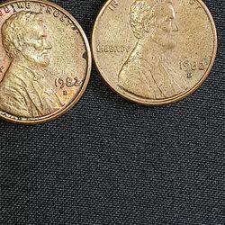 1982 D Copper Large And Small Date Pennies