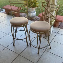 Barstools In Gold. Iron.  Set Of Two