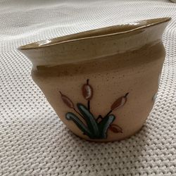 Pottery Bowl W/ Cat Tails (5” H x 7” W)