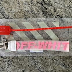 OFF-WHITE Lanyard Keychain w/ Industrial Clasp - Bright Pink On Clear w/ Zip Tie  ***New***