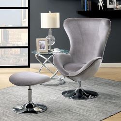 Brand New Grey Modern Style Accent Chair w Ottoman 
