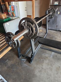 Olympic weight bench with weights and Olympic bar