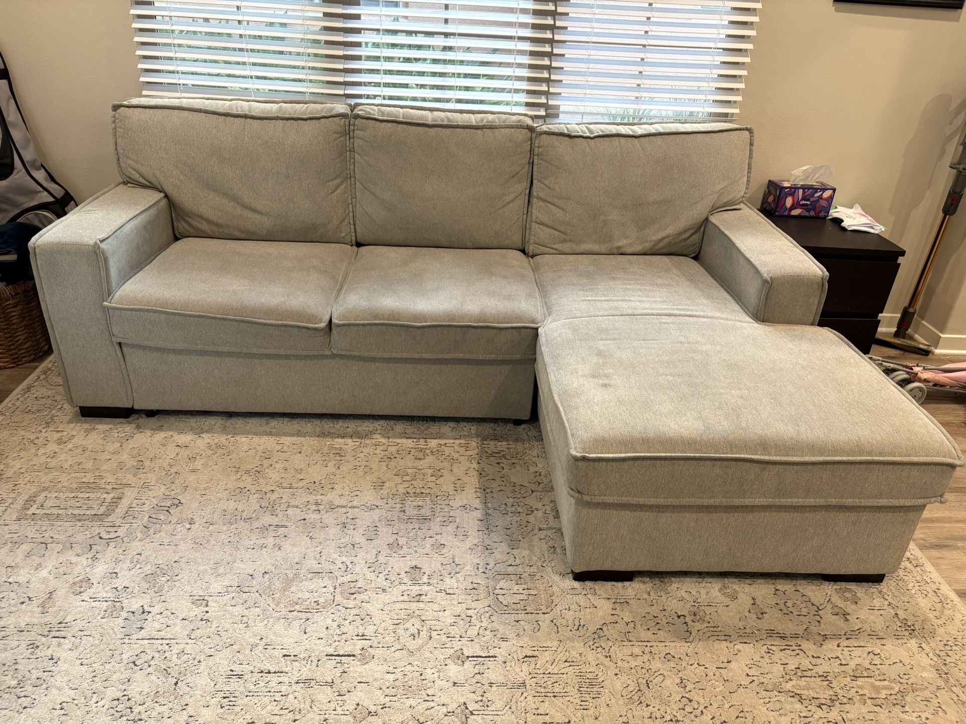 Gray 94'' 2 Piece Left Arm Facing Pop-Up Sleeper Chaise Sectional (Bob’s Furniture)