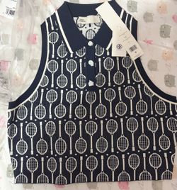 Tory Burch Cropped Tech Knit Polo Tank In Tory Navy Racquets