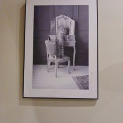 Tiger Sitting In A Chair Of A Makeup Vanity Black & White Hanging Picture