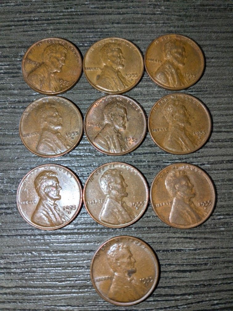 "10" 1955 D Wheat Pennies