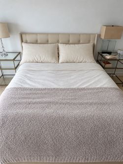 Queen Upholstered Platform Bed Frame + 12” Hybrid Mattress