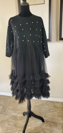 Black tulle dress with rhinestones