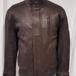 MARC ANDREW NEW YORK MAN BROWN BOMBER FLIGHT LEATHER JACKET XL SHEARLING