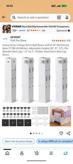 UPVONT Heavy-Duty Adjustable Steel Bed Risers Set of 4