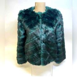 Belle Vere Designer Women's Green Blue Teal Fur Coat Jacket - Size XS