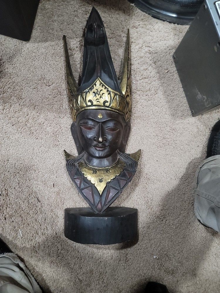 Face Head Sculpture Wooden Possible Thai ?
