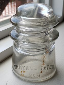 Vintage Whitall Tatum No.9 Glass Electric Insulator Clear & Threaded