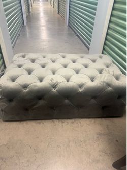 Large Gray Velvet Tufted Ottoman Bench
