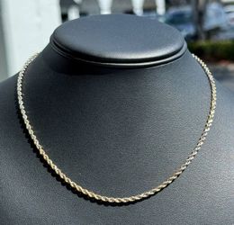 Jewelry 10k hollow two tone yellow gold Rope necklace chain 16.00" 2.00mm w lobster lock