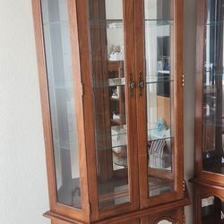 Elegant Vintage Wood & Glass Curio Display Cabinet with Storage